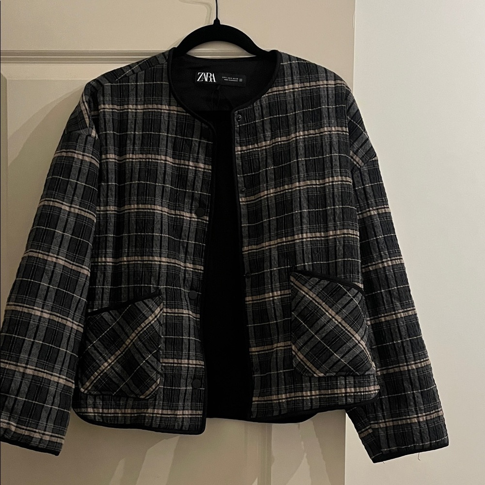 Zara Black and Gray Checkered Jacket